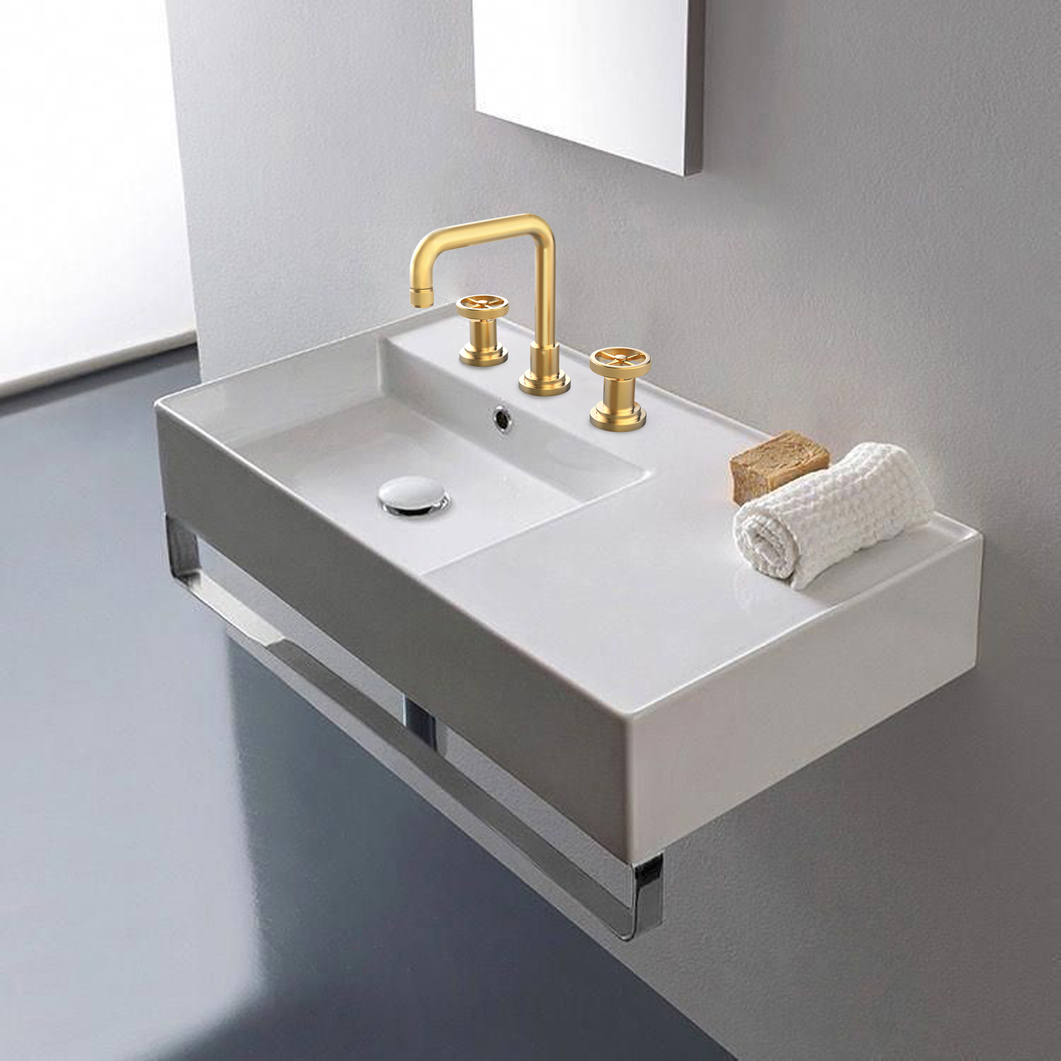 Robinet mitigeur de lavabo à double poignée de salle de bain moderne Aquacubic