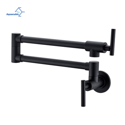 Robinet de remplissage de pot moderne noir, robinet de cuisinière à montage mural, robinet d'évier commercial en laiton, bras pliant pivotant, trou unique à double joint extensible avec deux poignées