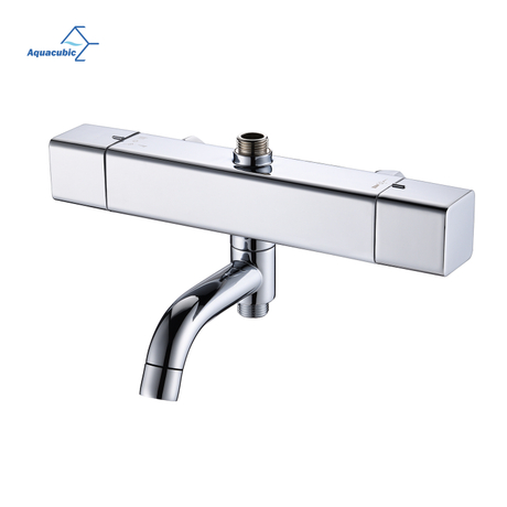 Robinet mitigeur de douche à contact froid, barre thermostatique carrée chromée moderne pour salle de bains