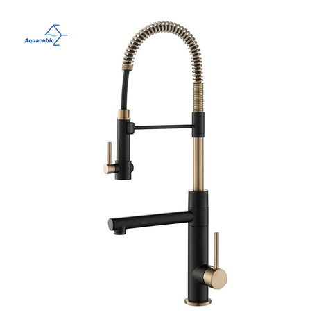 Aquacubic – robinet mitigeur à ressort, pulvérisateur extractible, noir et or, robinet de cuisine en laiton à double tête avec bec verseur, vente bien
