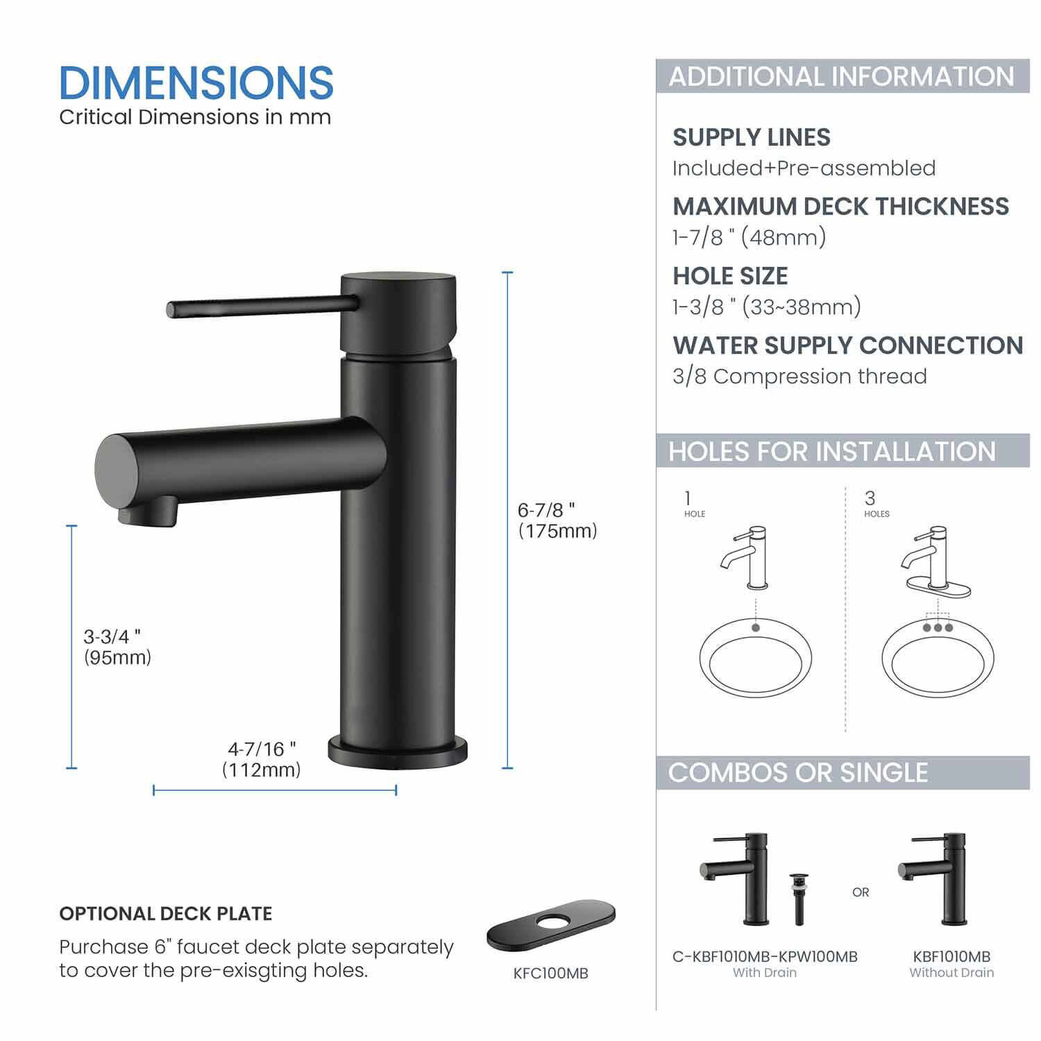 Robinet de salle de bain monotrou noir Excellent Factory Direct