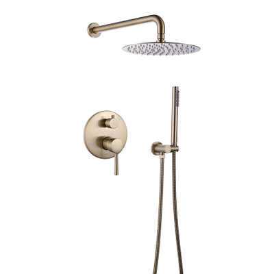Ensemble de robinet de douche à double poignée en or brossé Aquacubic Pommeau de douche pluie 10 'avec pulvérisateur de douche à main