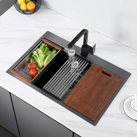 Fabricant de haute qualité cUPC Topmount 33 'X 22 ' Gunmetal noir Nano poste de travail en acier inoxydable évier de cuisine fait à la main