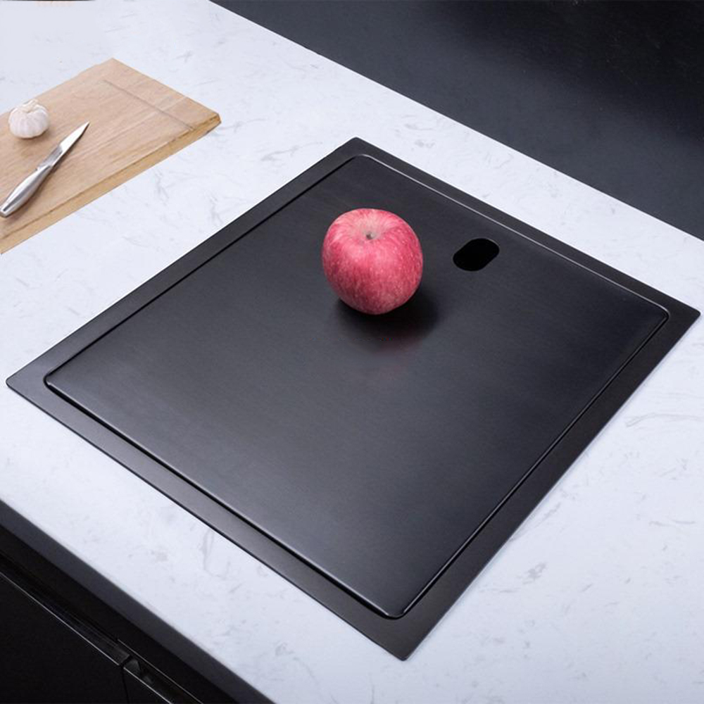 Évier de cuisine caché noir en acier inoxydable 304, fait à la main, avec robinet de levage Intelligent à couvercle rabattable