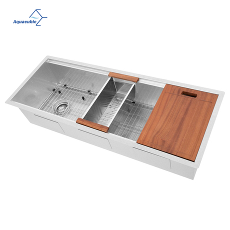 Aquacubic Luxury 45 X 19 pouces Éviers modernes sous plan Poste de travail de calibre 18/16 Évier en acier inoxydable 304 avec poste de travail à rebord