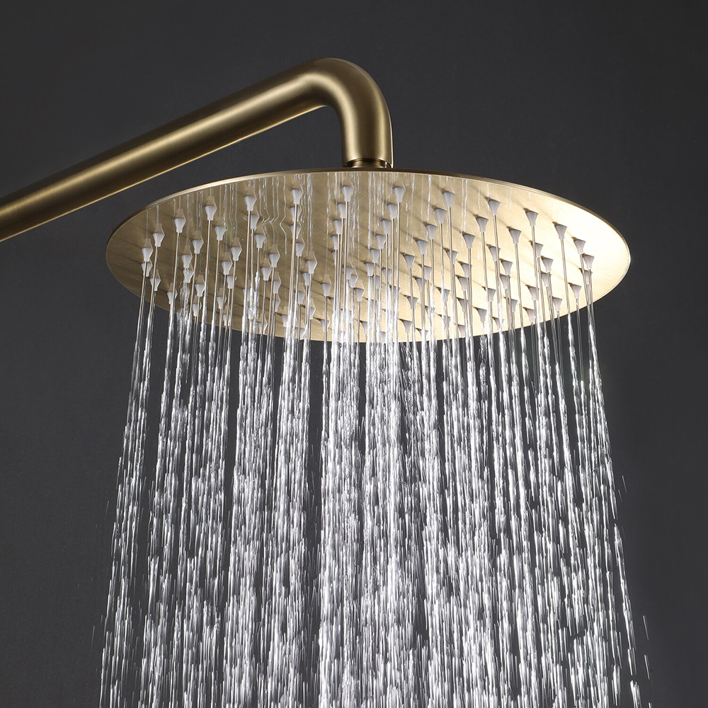 Ensemble de robinet de douche à double poignée en or brossé Aquacubic Pommeau de douche pluie 10 'avec pulvérisateur de douche à main