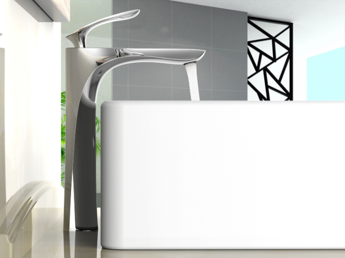 Aquacubic cUPC standard grand comptoir mitigeur de lavabo robinets de lavabo de salle de bain en laiton incurvé