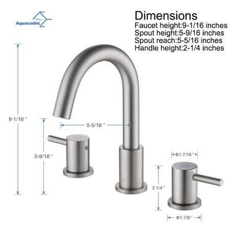 Robinet de salle de bains Aquacubic à deux poignées à grand arc en nickel brossé avec drain escamotable et conduites d'alimentation