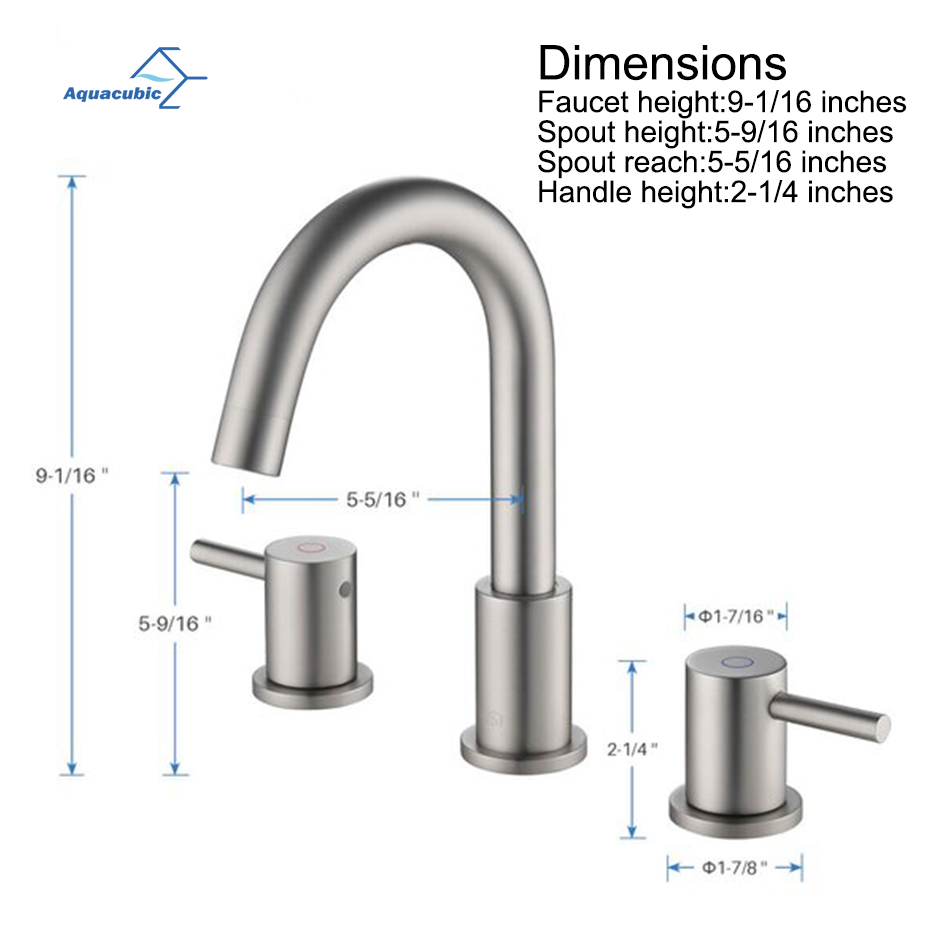 Robinet de salle de bains Aquacubic à deux poignées à grand arc en nickel brossé avec drain escamotable et conduites d'alimentation