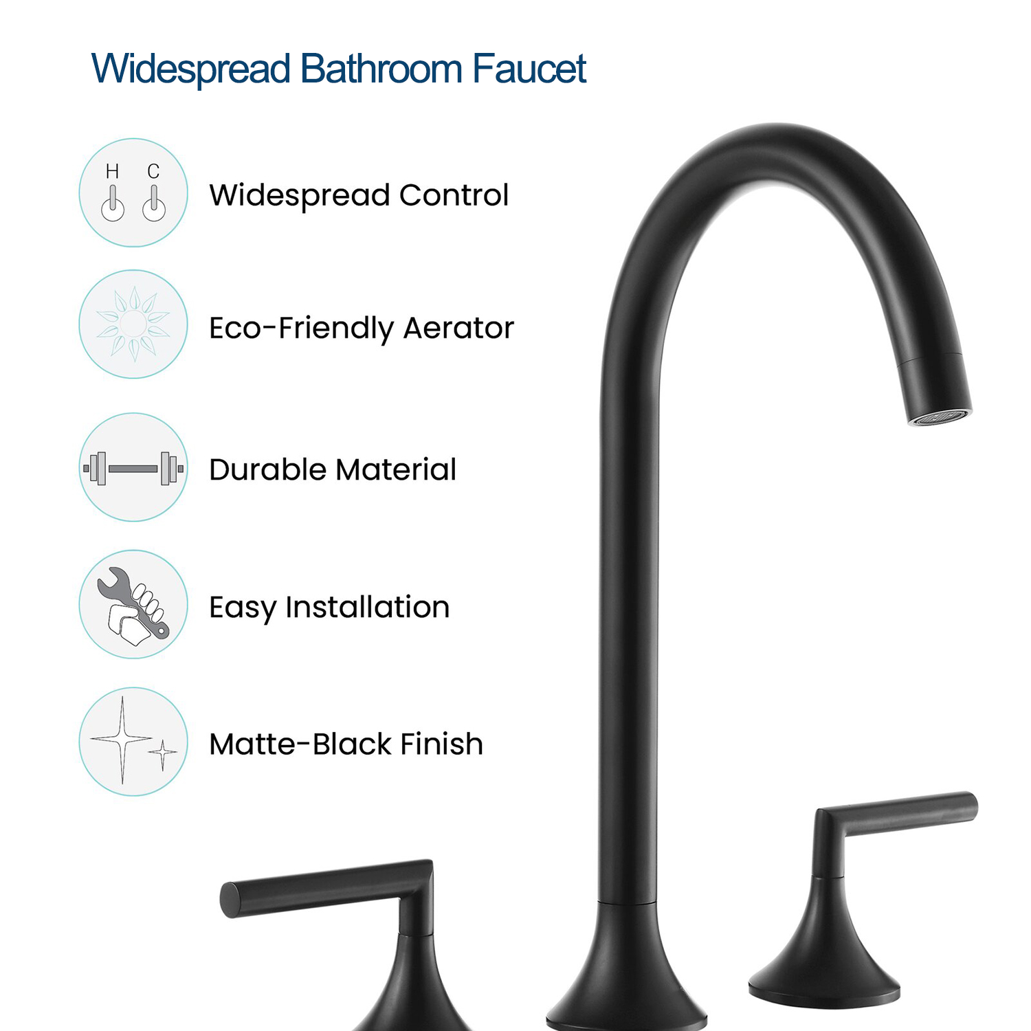 Aquacubic Robinet de lavabo CUPC à arc élevé 8 pouces Noir Robinet de lavabo de salle de bain à large déploiement