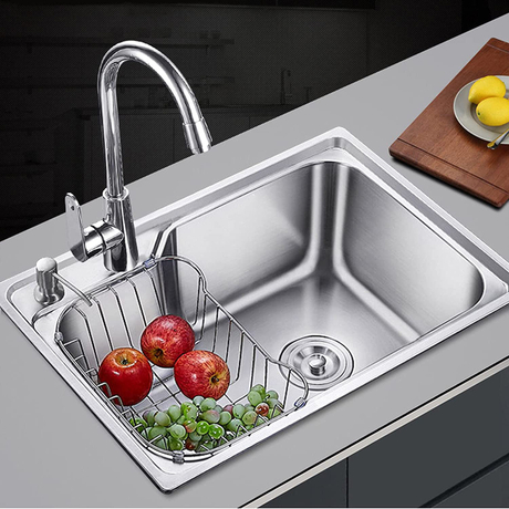 Évier de cuisine pressé/étiré en acier inoxydable, bol simple embouti profond SUS 201, 580x440x200mm, amérique du sud