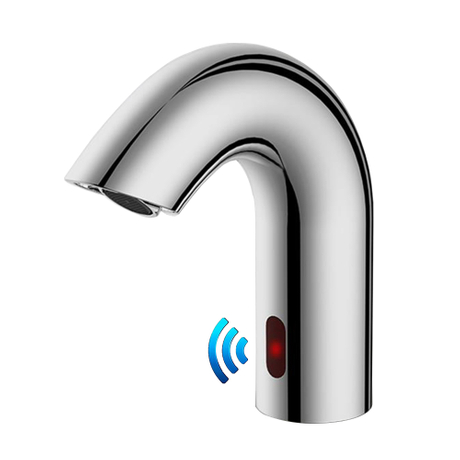 Robinet de lavabo de salle de bains chromé sans contact à capteur automatique avec boîtier de commande et mélangeur de température