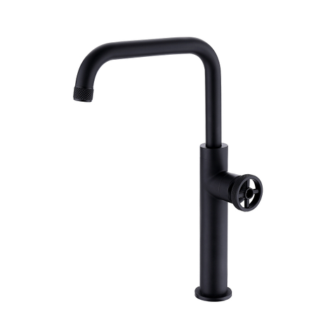 Robinet d'évier de cuisine industriel en bronze noir mat à arc élevé avec poignée gravée