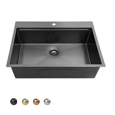 Évier de cuisine UPC Gunmetal noir avec rebord fait à la main en acier inoxydable à montage sur dessus double