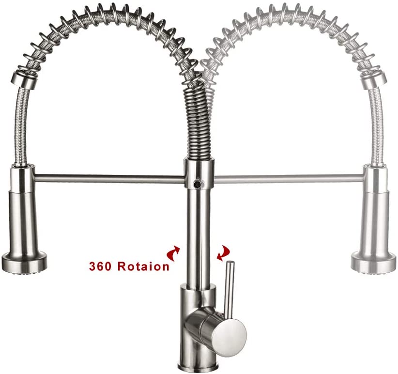 Robinet de cuisine rétractable en nickel brossé avec corps en laiton et ressort de traction