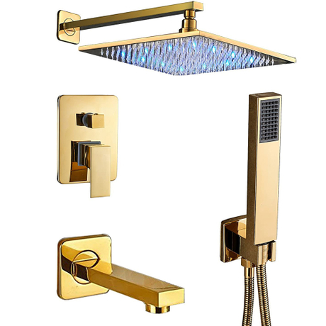 Système de robinet de douche de baignoire en or brossé ensemble de douche de pluie de salle de bains avec bec de baignoire