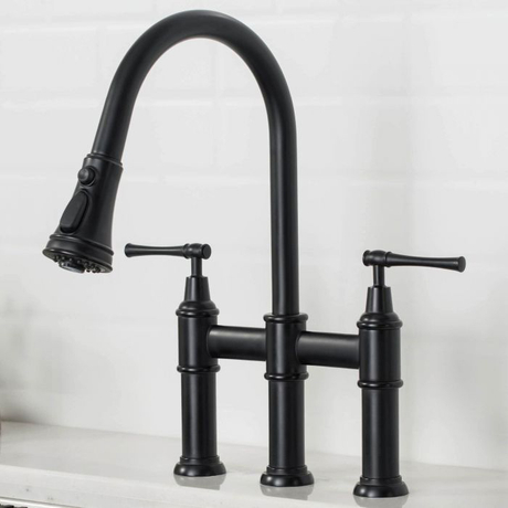 Robinet de cuisine pont d'eau potable noir mat avec pulvérisateur rétractable