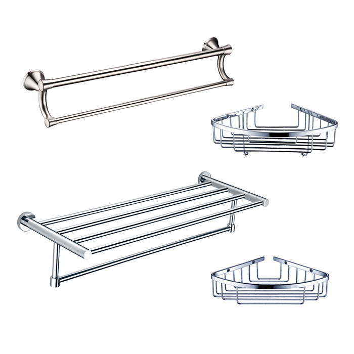 Cinq produits d'accessoires de salle de bain rendent la salle de bain propre et bien rangée.