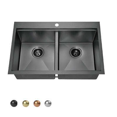 Évier de cuisine noir en acier inoxydable 304 PVD Nano Gunmetal