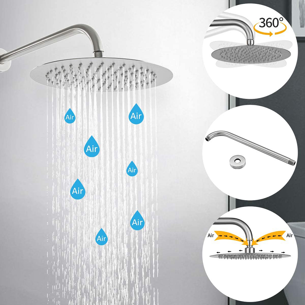 Ensemble de robinet de douche à double poignée en nickel brossé Aquacubic Pommeau de douche à effet pluie de 10 'avec douche à main