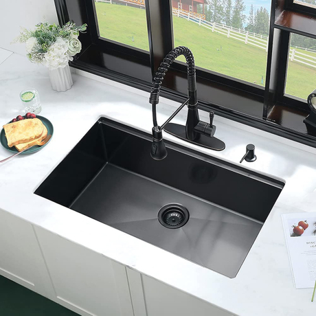 32' x 19' Évier de cuisine fait à la main en acier inoxydable avec rebord en bronze à canon noir Nano