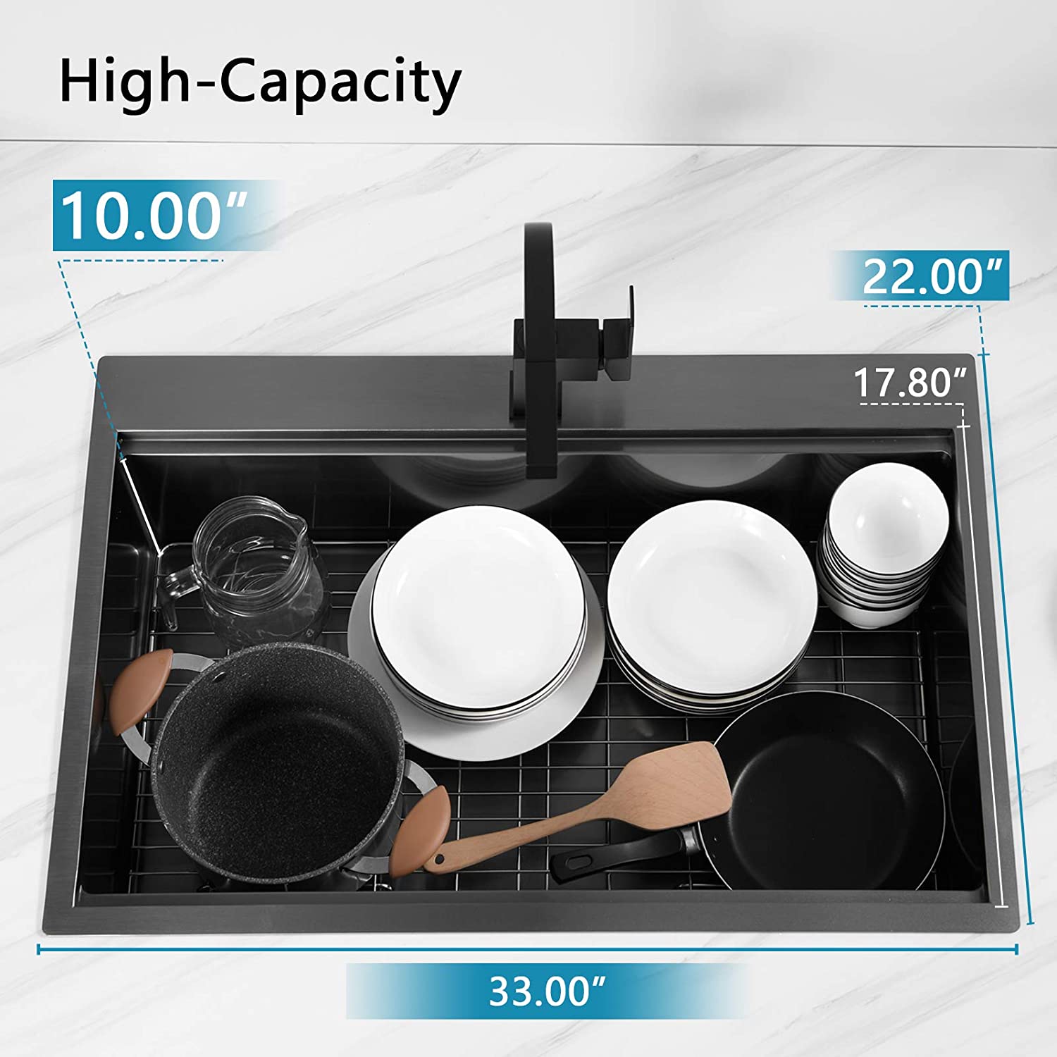 Fabricant de haute qualité cUPC Topmount 33 'X 22 ' Gunmetal noir Nano poste de travail en acier inoxydable évier de cuisine fait à la main