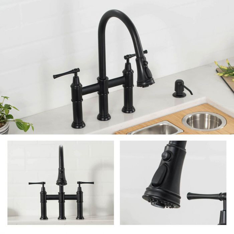 Robinet de cuisine pont d'eau potable noir mat avec pulvérisateur rétractable