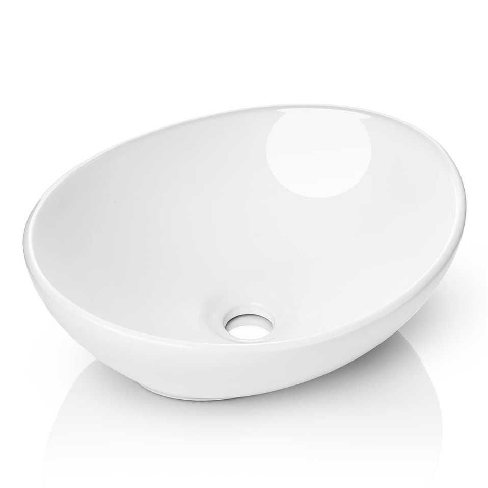 Lavabo de salle de bain en céramique blanche ovale en forme d'oeuf moderne