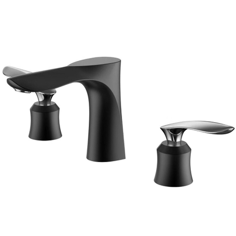 Nouveau modèle de robinet de salle de bain monté sur le pont à double poignée noir mat