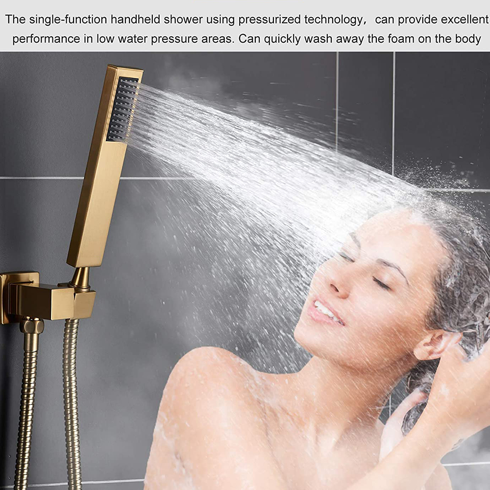 Système de robinet de douche de baignoire en or brossé ensemble de douche de pluie de salle de bains avec bec de baignoire