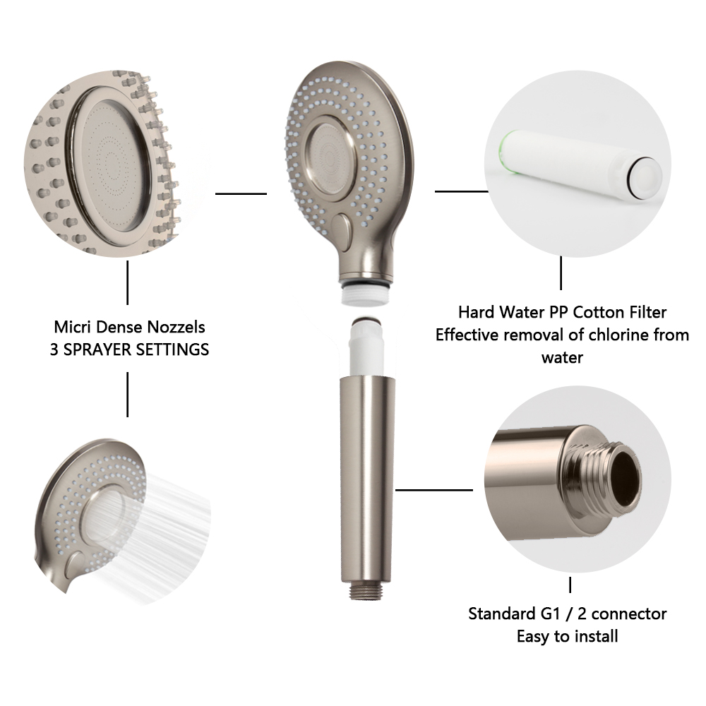 Pommeau de douche à main haute pression en ABS à 3 fonctions