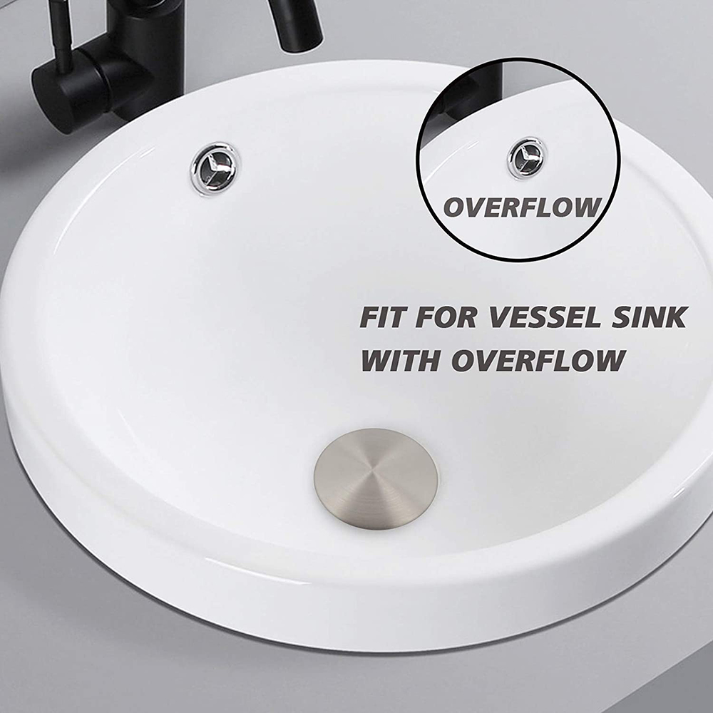 Vidange d'évier escamotable en nickel brossé pour salle de bains avec trop-plein