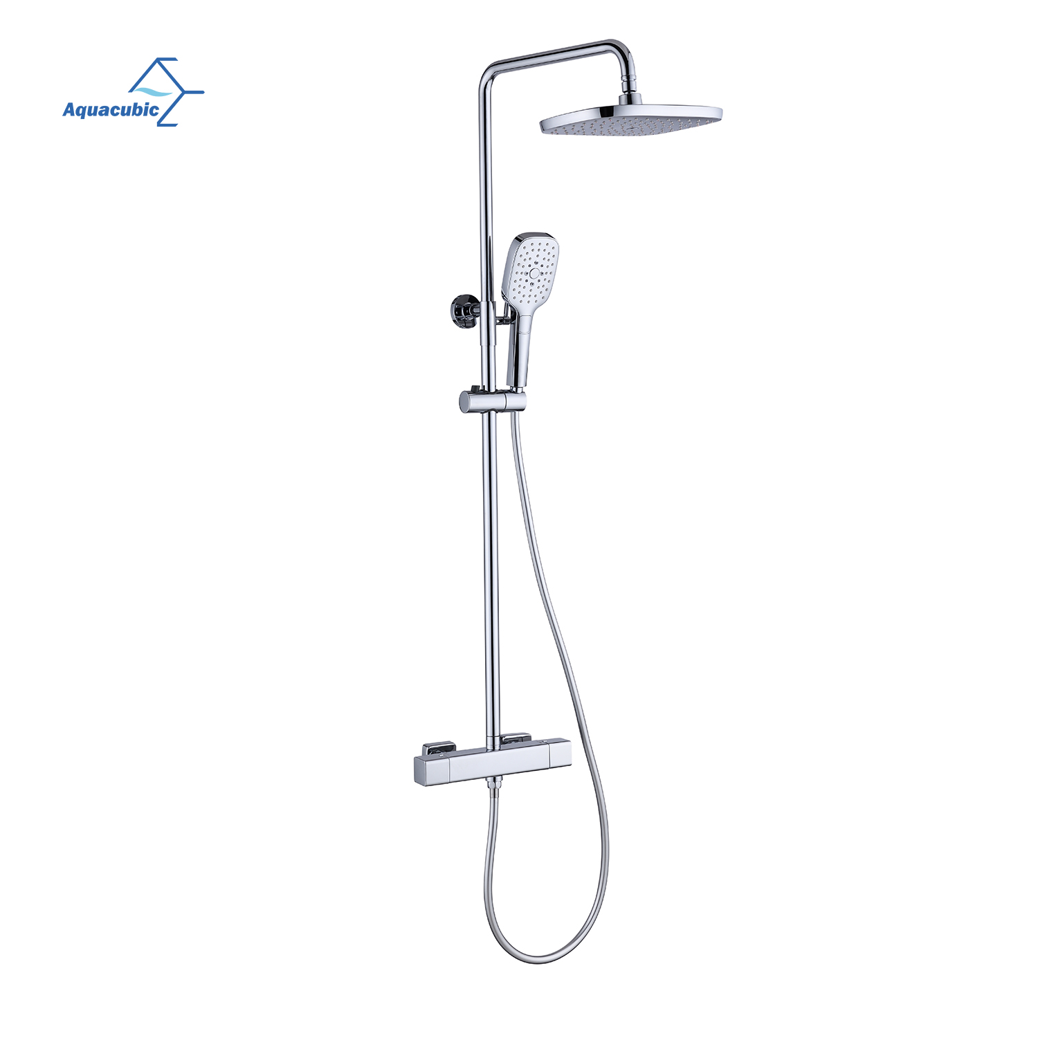 Robinet mitigeur de douche à contact froid, barre thermostatique carrée chromée moderne pour salle de bains