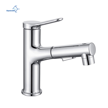 Aquacubic Robinet de salle de bains multifonctionnel à trou unique, trois modes de débit d'eau, avec pulvérisateur extractible