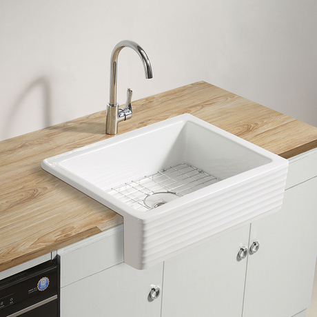 Offre spéciale 24 'x 19 ' évier de cuisine en céramique à cuve unique en argile réfractaire blanche