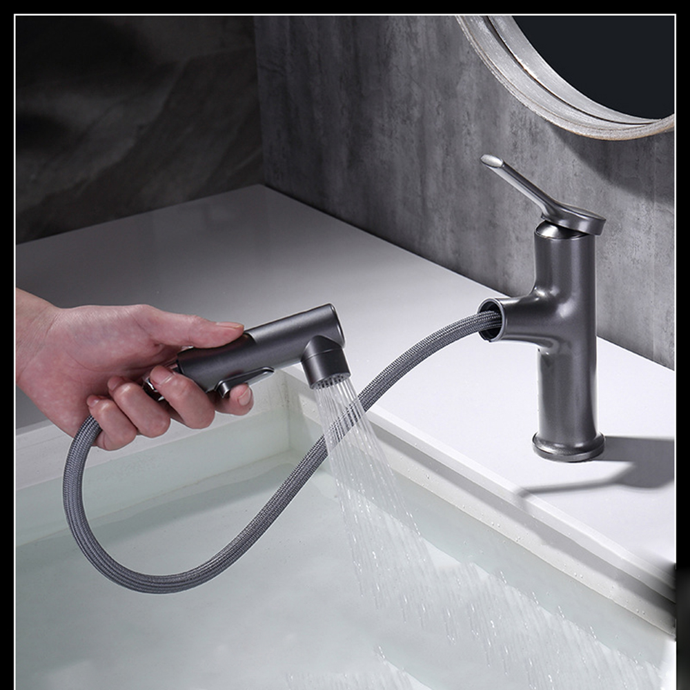 Aquacubic certifié Gunmental gris monotrou monté sur le pont douchette extractible robinet de lavabo