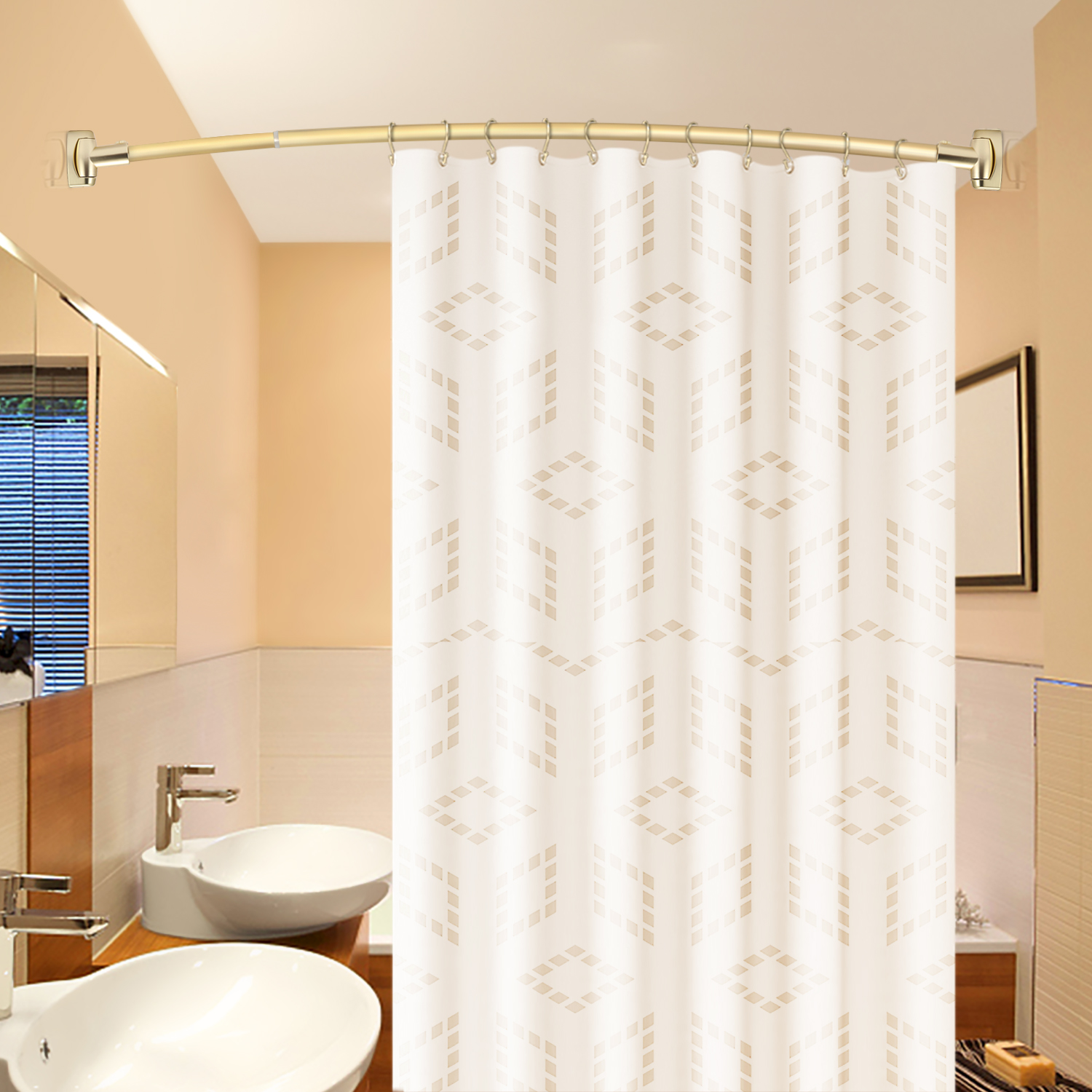 Tringle à rideau de douche fixe et incurvée réglable en acier inoxydable doré de style européen de 72 pouces